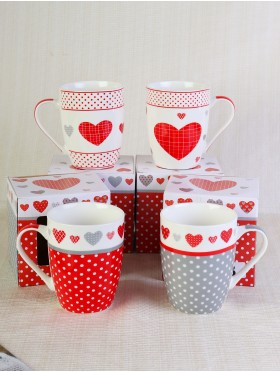 Heart Print Mug Set (set of 4) 350ml (12oz)